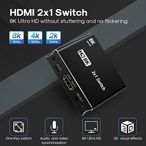 HDMI ultra HD 8K 2,1 brzina 2x1 prekidač 2in 1Out 8k @ 60Hz 4K @ 120Hz Converter kompatibilan sa Xbox PS4 PS5 projektorima monitori