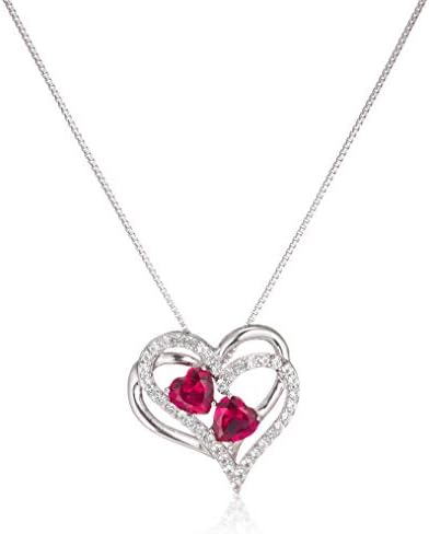 Collection womens Sterling Silver Created Ruby and White Sapphire Double Heart Privjesak Ogrlica, 18