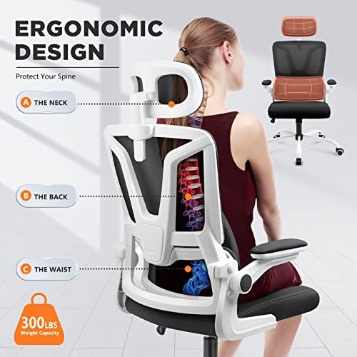 Soontrans Crna ergonomska kancelarijska stolica sa jastukom za lumbalnu podršku, mrežasta kancelarijska stolica sa podesivim rukama