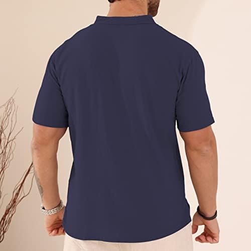 Sengap muške pamučne platnene košulje Henley majice V izrez kratkih rukava s kratkim rukavima hipi majice Bambus casual vrhovi