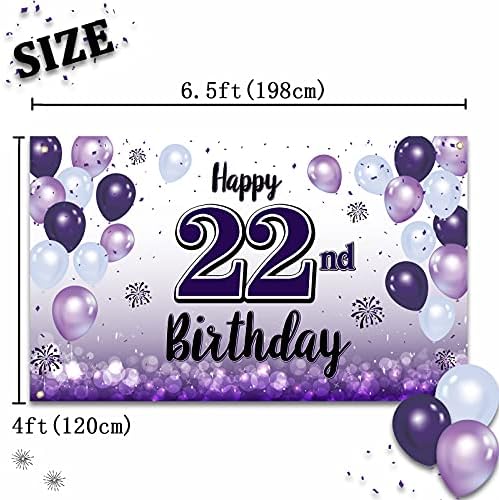 Laskyer Happy 22nd Rođendan Purple Veliki baner - Živjeli do 22 godine Old Rođendan Početna Zidna FOTOPROP pozadina, 22. rođendanski