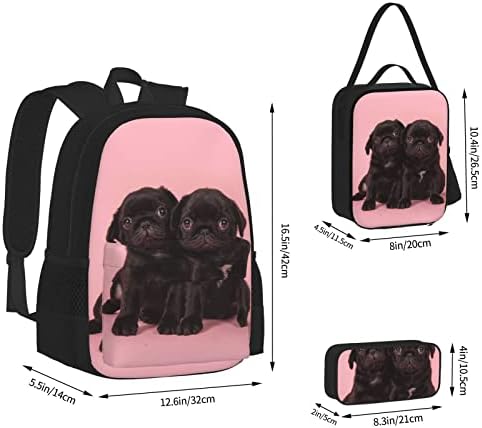 OGNOT slatki crni Mops štampanje školski ruksak Tinejdžeri djevojčice dječaci školske torbe torba sa torbom za ručak olovka torbica,