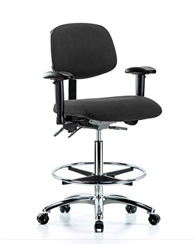 LabTech sjedeća LT41019 ESD tkanina stolica s visokom klupom hromirana baza, nagib, ruke, Hromirani prsten za stopala, ESD Kotačići,