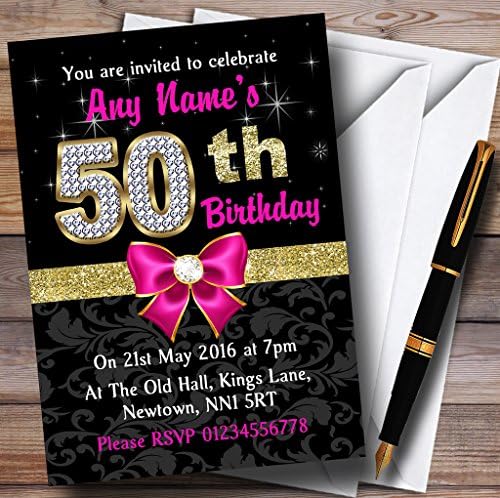 Pink Black Gold Diamond 50. rođendan Personalizirane pozivnice