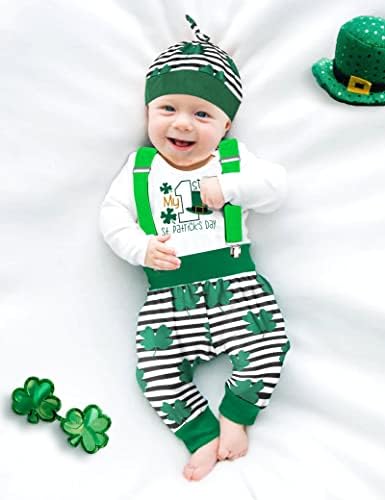 Agapeng St Patricks Dan Baby Boy Outfit Moja prva str. Patricks dugi rukav rub četveroličnica djetelske listove Hlače
