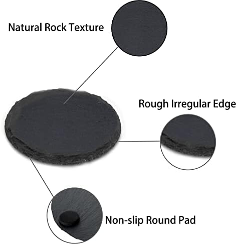 16pcs 4 inčni premještači sa držačem Crnog podmetačica s držačem, okrugli škriljevca kamena kupa, ručno izrađeni prirodni kamena kamena