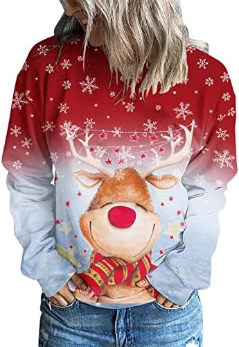 Beuu ženska posada vrata i snježne pahulje tiskane dukseve casual božićni dugi rukav pulover na vrhu majice xmas