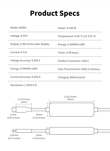 ChargerLAB Power-Z AK001 multifunkcionalni 240W USB PD test kabl za punjenje sa ekranom u boji