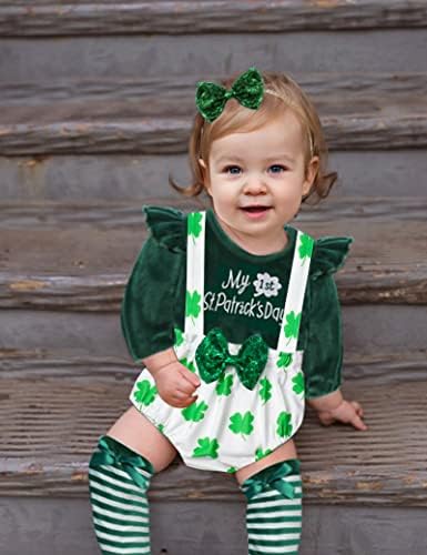 St Patricks Dan Baby Girl Outfit Newborn Baby Girl Odjeća s dugim rukavima ruffle romper suspender hlače 4pcs setovi odjeće