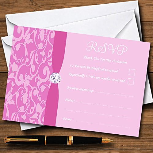Dusty Pale Baby Rose Pink Floral Damask Diamante Personalizirane RSVP kartice