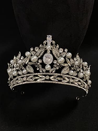 Barokna kruna od listova kraljice bisera za žene vještački dijamant vjenčanje Crna kruna Tiara kostimirana zabava Dodaci za britansku