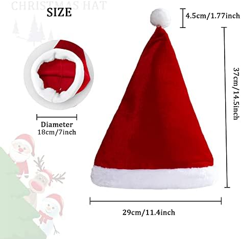Cptots Santa šešir, Božić šešir za odrasle ukras baršun pliš Super meke zgušnjavanje, Crvena Fluffy Božić Santa šešir,pliš oboda i