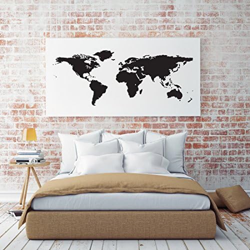Crno svjetsko kartu Zidni naljepnica - Jednostavan za primjenu moderne velike kopnene mase - vinil atlas grafički zidni ukras umjetnosti