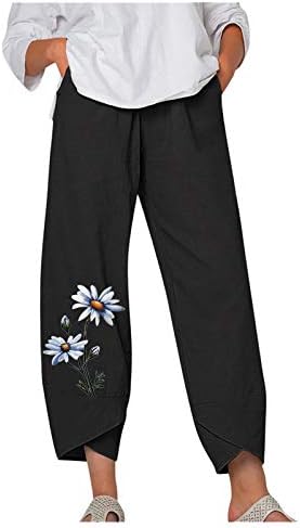 Ženske posteljine hlače, visoki struk širok noga palazzo joga capris ljetni leptir Ispis trendi obrezanih pantalona sa džepovima