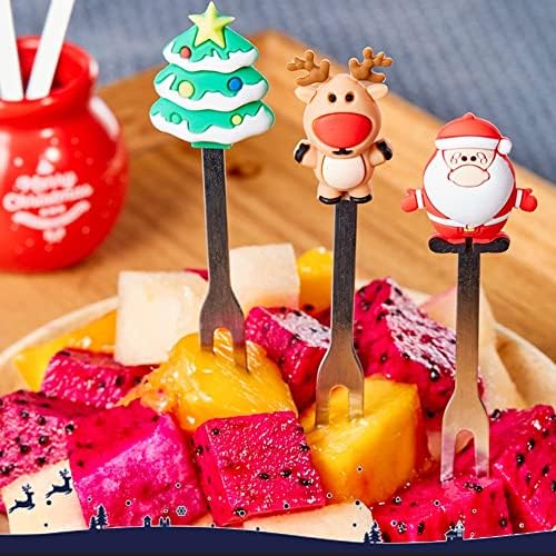 5kom / Set slatke božićne jelke viljuške za desertno voće od nerđajućeg čelika sa držačem Set Mini Salat hrana za jelo pribor za jelo