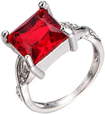 Prstenovi za tinejdžere crveni dragulj prsten srebrni kvadratni rez trendi blistav ženski prsten poklon