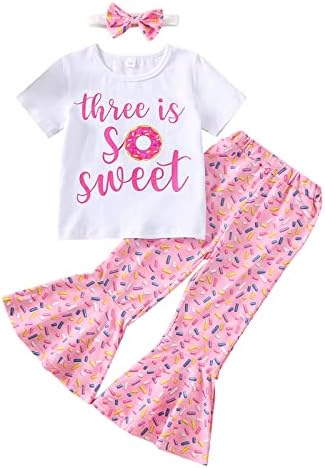 EADRIOSS 3pcs Toddler Baby Girls Rođendan Outfit 1-5t Sweet / Groovy Majica kratkih rukava Bell donje trake za glavu