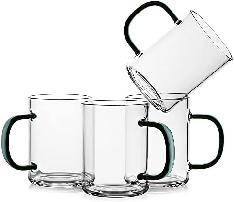 Luxu staklene šalice kafe 4, borosilikatne čaše za kafu 9 fl.oz, glasove bez olova, premium čajne čaše sa tamnozelenom ručkom, Latte