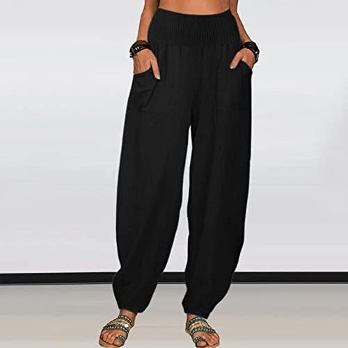 Posteljine hlače za žene ljetne visoke rase kapri sužene joge pantalone lagane khaki elastični struk Dugena gležnjača
