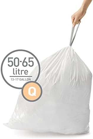 simplehuman Code Q prilagođene vreće za smeće u pakovanjima dozatora, 60 tačaka, 50-65 litara / 13,2-17,2 galona, bijele