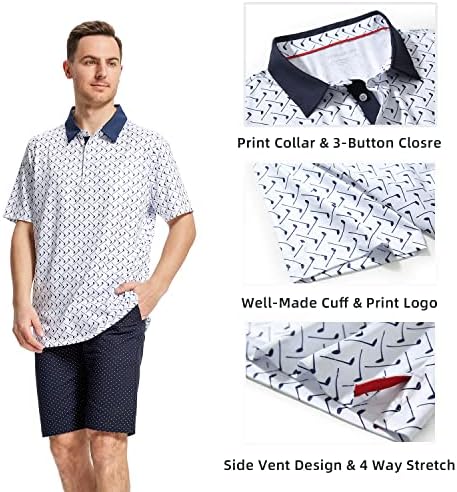 Muške polo majice kratki rukav suvi fit performanse vlage Wicking casual print suho fit ovratnik golf polo majice za muškarce