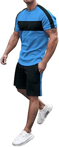 Muške ljetne kratke hlače postavlja Crewneck Comfy mišićne majice i kratke odjeće Boja blok labavi fit 2 komada odjeće
