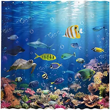Allenjujoy 72x72 Ocean riba za zavjese za tuširanje u kupaonici pod morskom tropskom kornjača morski pas Početna Kupatilo Dekor ukras