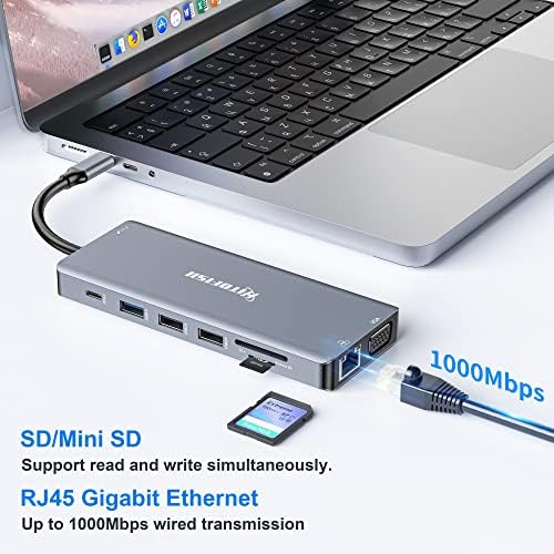 USB C priključna stanica za Laptop, 14 u 1 Tip C Hub Multiport Adapter Dongle sa 3 monitora kompatibilna za MacBook / Dell / HP /