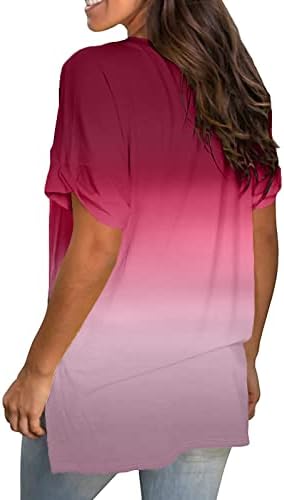Ženska modna gradijent boja Print Tops bluza V-izrez Kratki rukav labav majica pulover vrhove