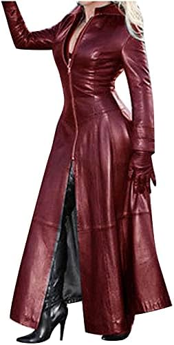 Ženska PU kožna kaput dugačka jakna, umjetna koža dugih rukava zip na otvorenom WINDBREER vodootporni pad kardigan