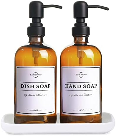 Amber stakleni sapun sa pumpom i ladicom - ručna posuda za suđe dospenzera za ručno sapun, sapun za suđe, losion - Vintage sapuns