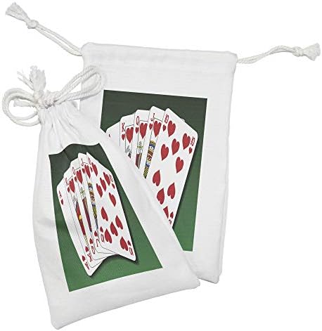 AMBESONNE POKER TABRIC TOUCH Set od 2, kraljevska flugla najbolja ruka sa srcem u igrama za ilustraciju ilustracije, male vrećice