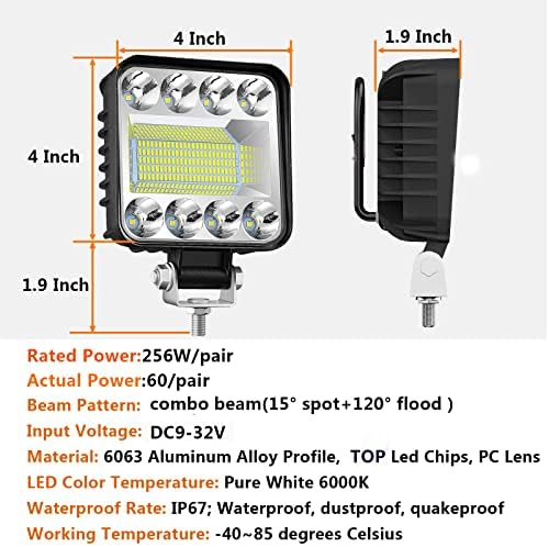 LED svjetla za traktore, 2kom 4 inča 30W 12V svjetlo za poplave LED kvadratna svjetla za off Road vozila za Kamionska vozila Pickup