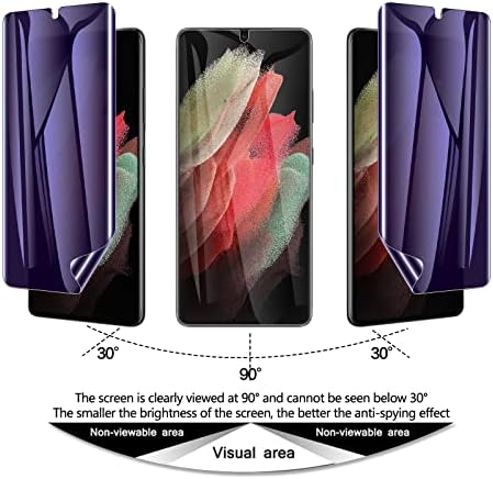 LYWHL [2+2 pakovanje] za Samsung Galaxy S21 Ultra Zaštita ekrana za privatnost [podržava ID otiska prsta] zaštita od plavog svjetla zaštita očiju Anti-Spy Anti-Glare ljubičasta fleksibilna folija + staklena zaštita sočiva kamere