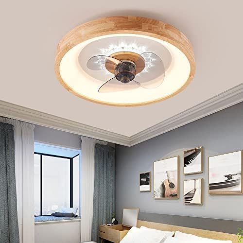 CCTUNG 19.7in Slim Spavaća soba niski profil stropni ventilator Trobojni zatamnjač hrastov stropni ventilator sa lampicama, 3-stupanjska