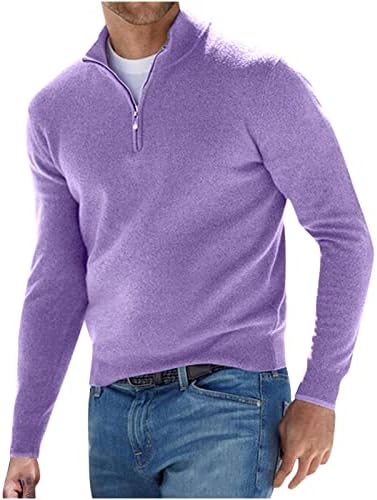 Muški tanak fit zip up džemper stand up up collar četvrt patentnih patentnih zatvarača vunene košulje od pulover dugih rukava