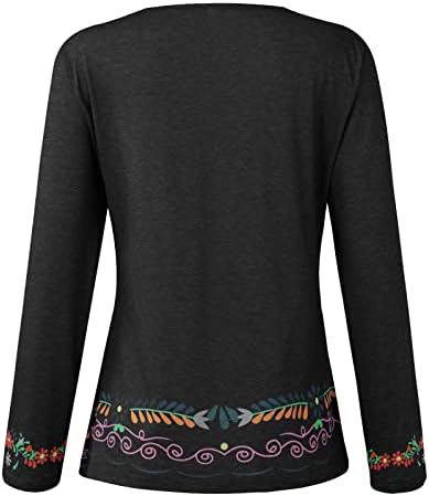 Meksičke majice sa cvjetnim printom za žene 2022 jesenji modni Dugi rukav nepravilni Hem tuniki vrhovi Loose Fit Basic bluza