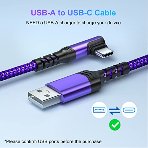 Kratki USB tip C kabel, 3-pakovanje 3a USB C Brzi kutni plug pletenica USB A do USB C 90 stupnjeva l Kompatibilan u obliku oblika