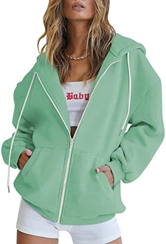Kisscynest ženska modna zip up dukseve tinejdžerka djevojka padajuća jakna prevelizirana povremena dukseva Y2K odjeća sa džepom