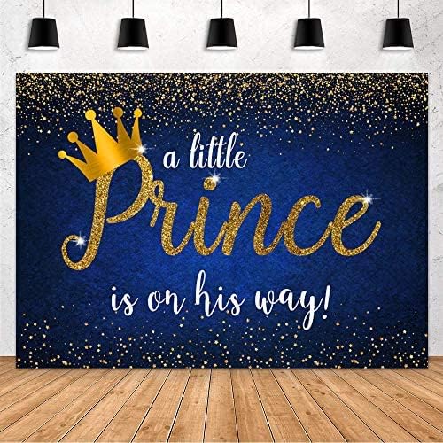 MOHOFOND Prince Boy Baby tuš dekoracija Pozadina Zlatna kruna Glitter Star Mali princ je na putu Plava fotografija pozadina Baner