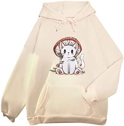Beuu ženske slatke dukseve s džepom casual kawaii dukserice dugih rukava životinjama mačka pulover pulover za tinejdžerku