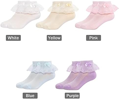 Akkilar 4 pakovanje Toddler Baby Girls Ruffle čarape sa luk mrežom čipkastim oblogom frilly ušice princeze haljine za 1-10t djecu