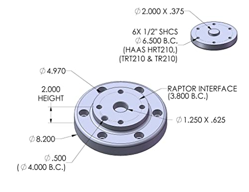Raptor RWP-202 adapter za Učvršćenje Haas TR210/Hrt210/HRC210 glodalica, 6,50 krug vijaka, prečnik 8,20, visina 2,0, Aluminijum, 7075-T6511