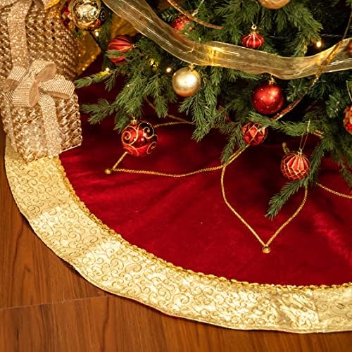 Valery Madelyn 48 inčni luksuzni crveni zlatni baršun Velika božićna suknja ukrasi sa poinsettijom Cvjetni dizajn, odmor za zabavu