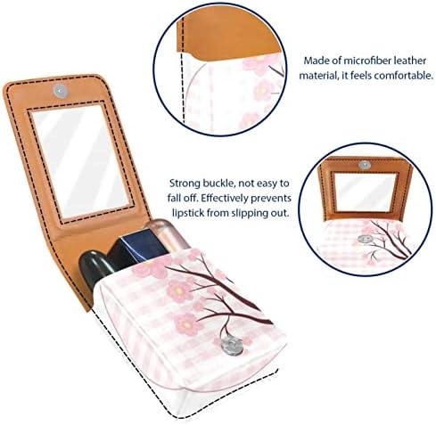 ORYUEKAN Mini torba za šminkanje sa ogledalom, torbica za kvačilo od umjetne kože, karirani Spring Pink Blossom Lovely Flower
