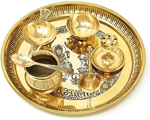 Plemstvo mesinga Pooja Thali Set 8 inča Ganesha Lakshmi Design Subh Labh Puja Thali za Diwali Ganesh Festival Početna ured Mandir