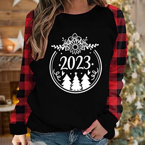 Nokmopo Ženski okrugli vrat Čvrsta boja pulover s puloverm tiska dugih rukava TOP 2023 modne ležerne majice