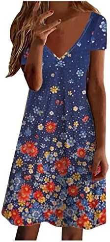 2023 Ljetni ženski V Vrat Smajena cvjetna haljina Boho casual labavi trendy Print Flowy Mini kratke haljine za plažu