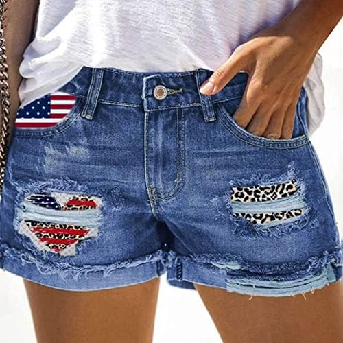 4. jula Ženski raštrkani traper mid srednji rasti kratke hlače Američka zastava u nevolji mini vruće hlače plaža club odjeća