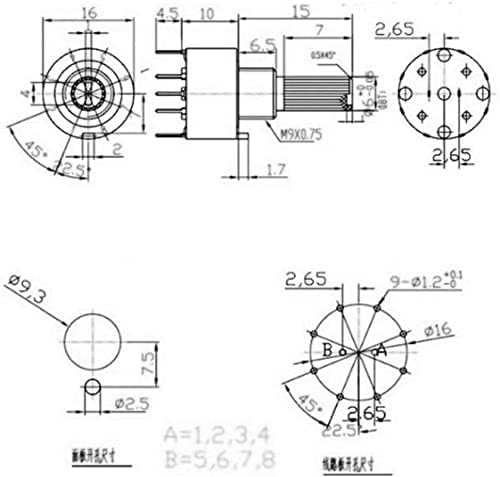 Gooffy Rotay Encoder 100pcs RS16 plastika 16mm Rotacijski prekidač 2 pol 3 4 Pozicija 1 pol 5 6 8 Pozicija Ručka Dužina 15mm Axis